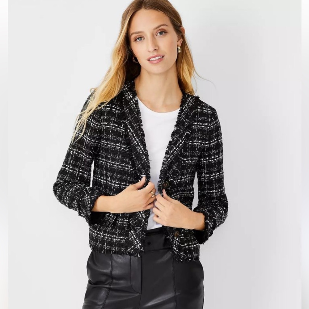 Ann Taylor Fringe Tweed Cardigan Jacket Size 0